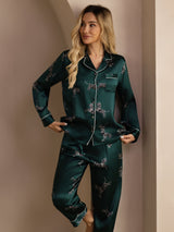 [Emerald Zebra] SilkSilky-CA Long Sleeve Lapel Collar Women's Pajamas 004
