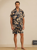 [Black Dragon] SilkSilky-CA Short Sleeve Lapel Collar Men's Pajamas 003