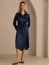 [Dark Blue] SilkSilky-CA Long Sleeve Lapel Collar Dress 006