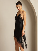 [Black] SilkSilky-CA Pure Silk Asymmetric Dress 007