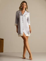 [Lavender] SilkSilky-CA Pure Silk Lapel Collar Nightshirt 008