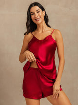 [Wine] SilkSilky-CA Spaghetti Strap V Neck Camisole Set 004