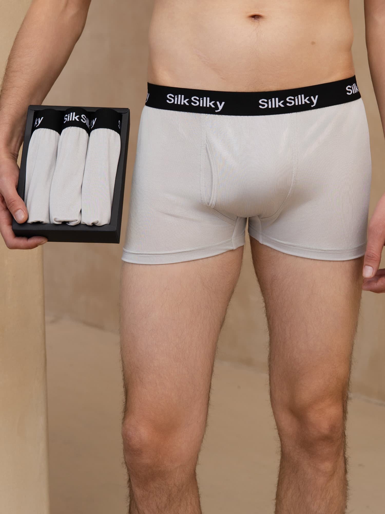 [Light Gray] SilkSilky-CA 100% Silk Jersey Men's Underwear 001