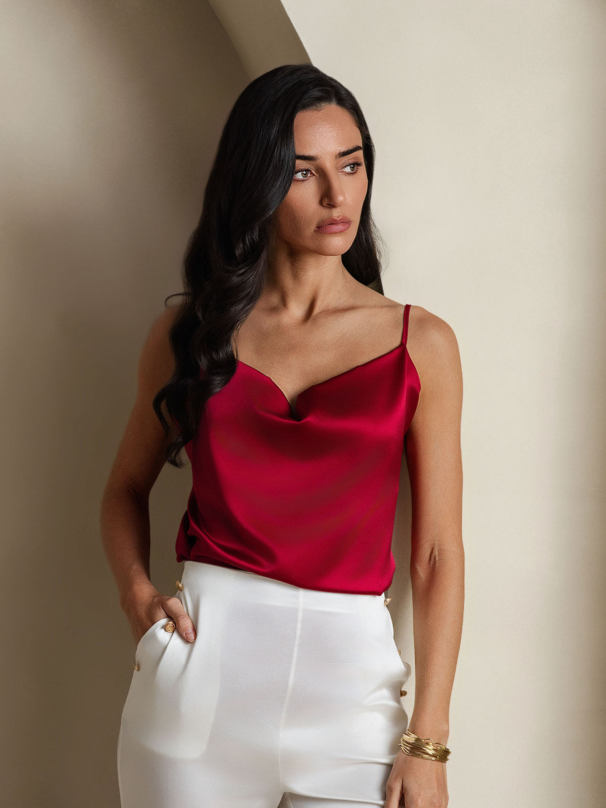 [Wine] SilkSilky-CA 19Momme Silk Cowl Neck Camisole 003