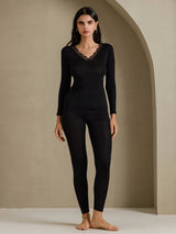 [Black] SilkSilky-CA Long Sleeve V Neck Women's Long Johns 001
