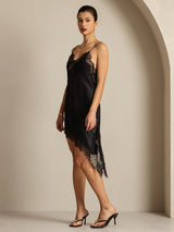 [Black] SilkSilky-CA Pure Silk Asymmetric Dress 005