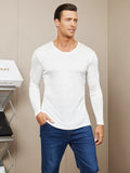 SilkSilky CA Silk Knitted Long Sleeve Round Neck Men's T Shirt White 003