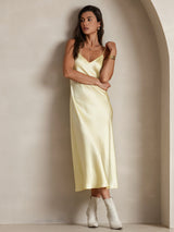 [Light Yellow] SilkSilky-CA Spaghetti Strap V Neck Nightgown 006