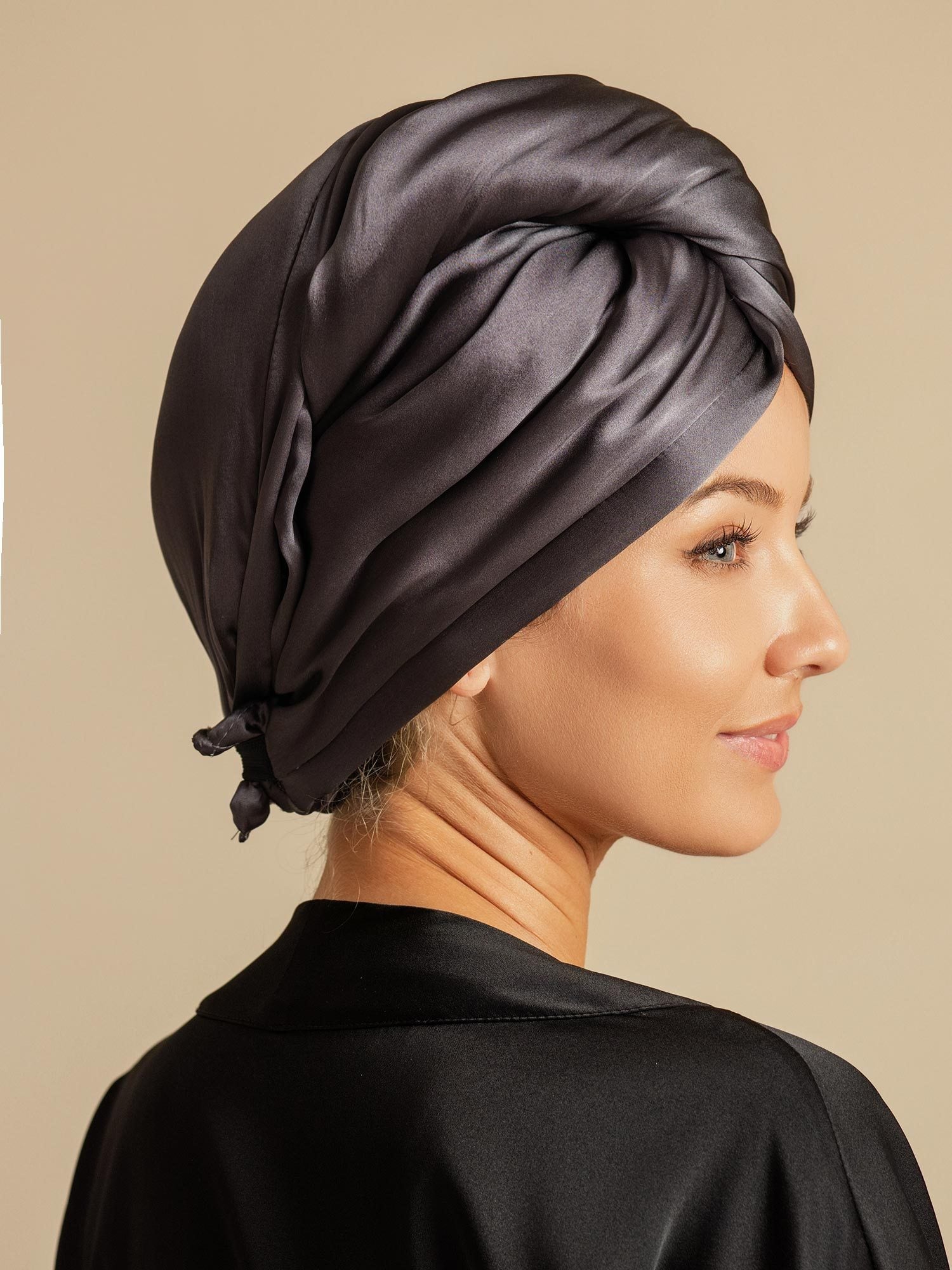[Dark Gray] SilkSilky-CA Pure Silk Wrap Hair Towel Wrap 004,