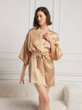 SilkSilky-CA Pure Silk 3/4 Sleeve V Neck Women's Robe Champagne 004