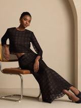 [Black] SilkSilky-CA Pure Silk Long Sleeve Round Neck Women''s Outfit Sets 006