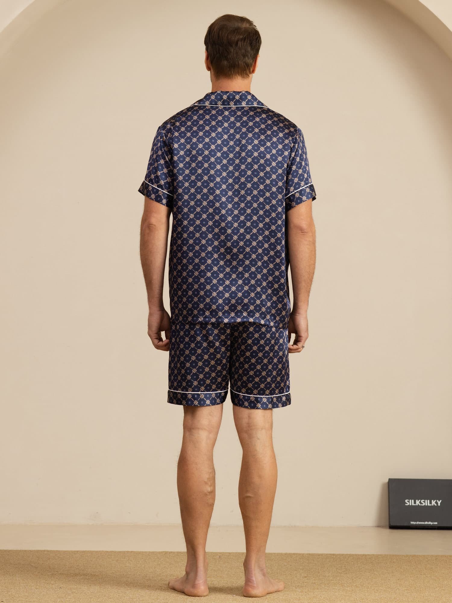 [Navy Chain] SilkSilky-CA Short Sleeve Notch Collar Men's Pajamas 002