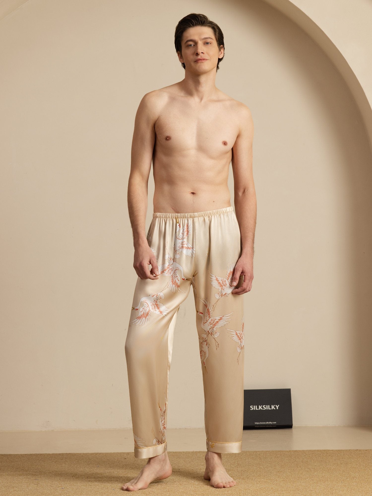 [Champagne] SilkSilky-CA 19Momme Mens Sleep Bottoms 005