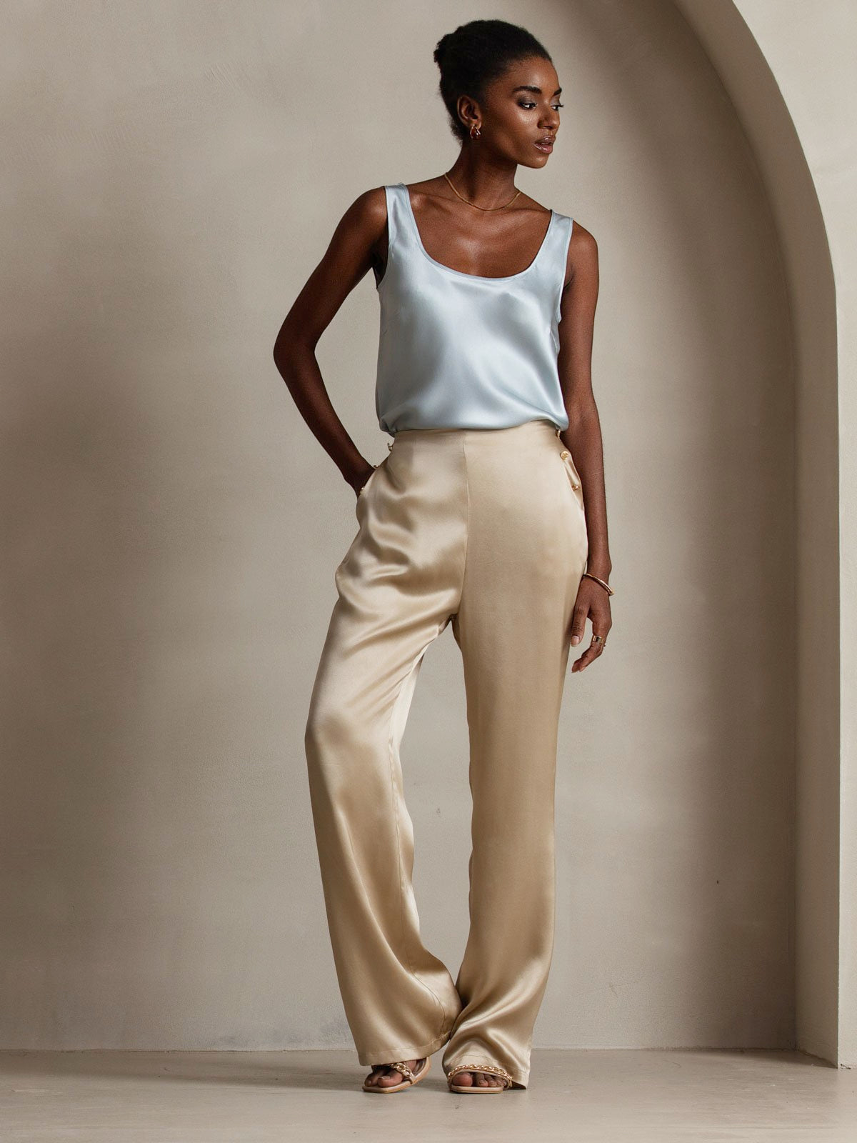 [Champagne] SilkSilky-CA 19Momme Silk Womens Pants 011