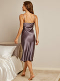 SilkSilky-CA Pure Silk Deep V Neck Nightgown PurpleGray 004