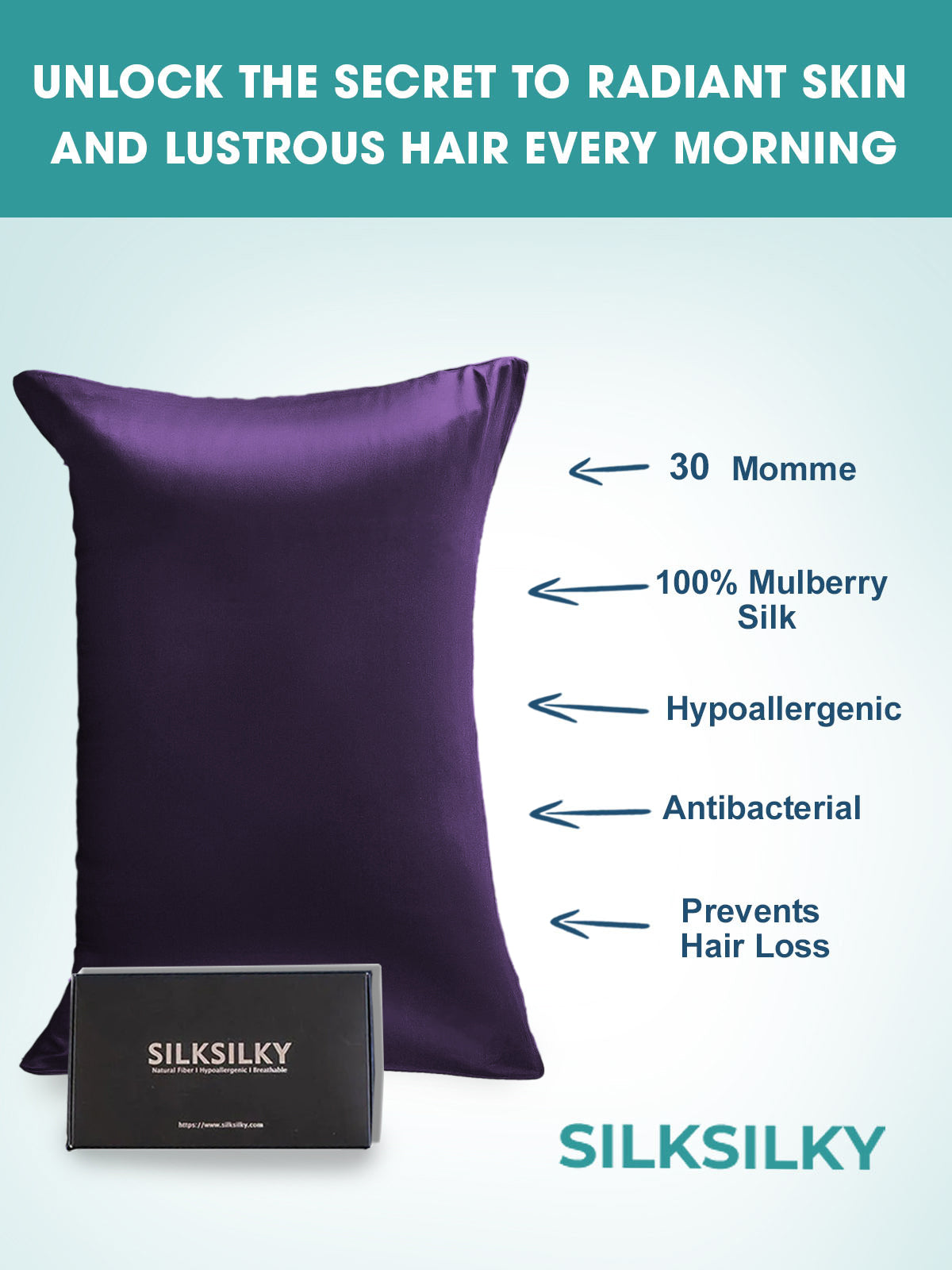 SilkSilky CA 30Momme Pure Silk Pillowcase DeepPurple 002