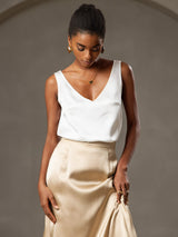 [Champagne] SilkSilky-CA 19Momme Stretch Silk Charmeuse Skirt 004