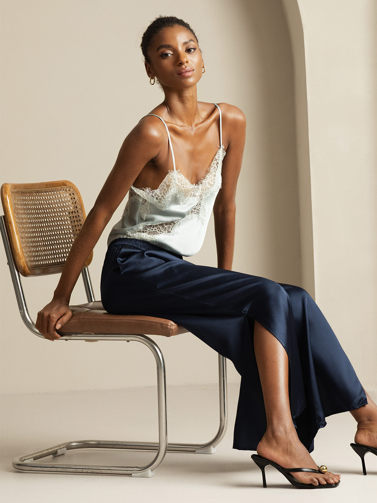 [Dark Blue] SilkSilky-CA 19Momme Silk Split Women's Pants 001