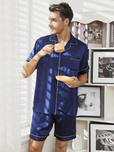 [Dark Blue] SilkSilky-CA Short Sleeve Lapel Collar Men's Pajamas 001