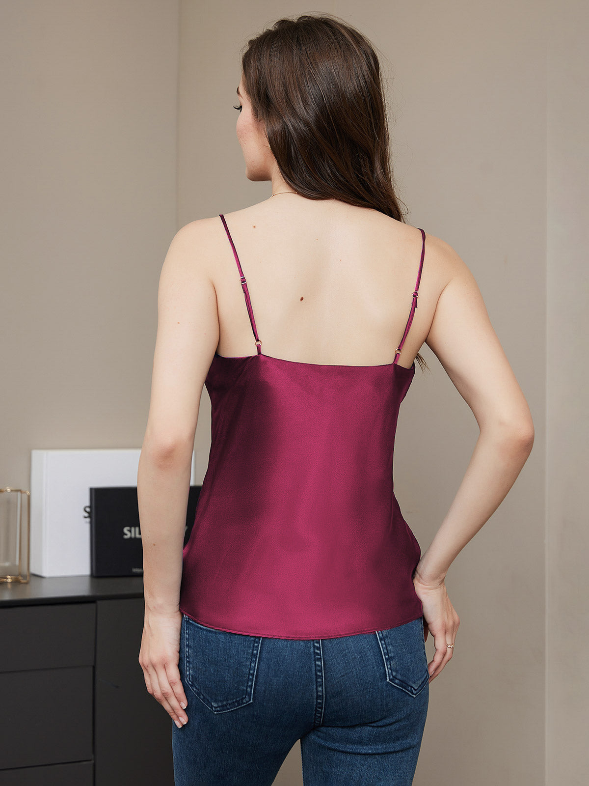 [Fuchsia] SilkSilky-CA Pure Silk V Neck Camisole 002