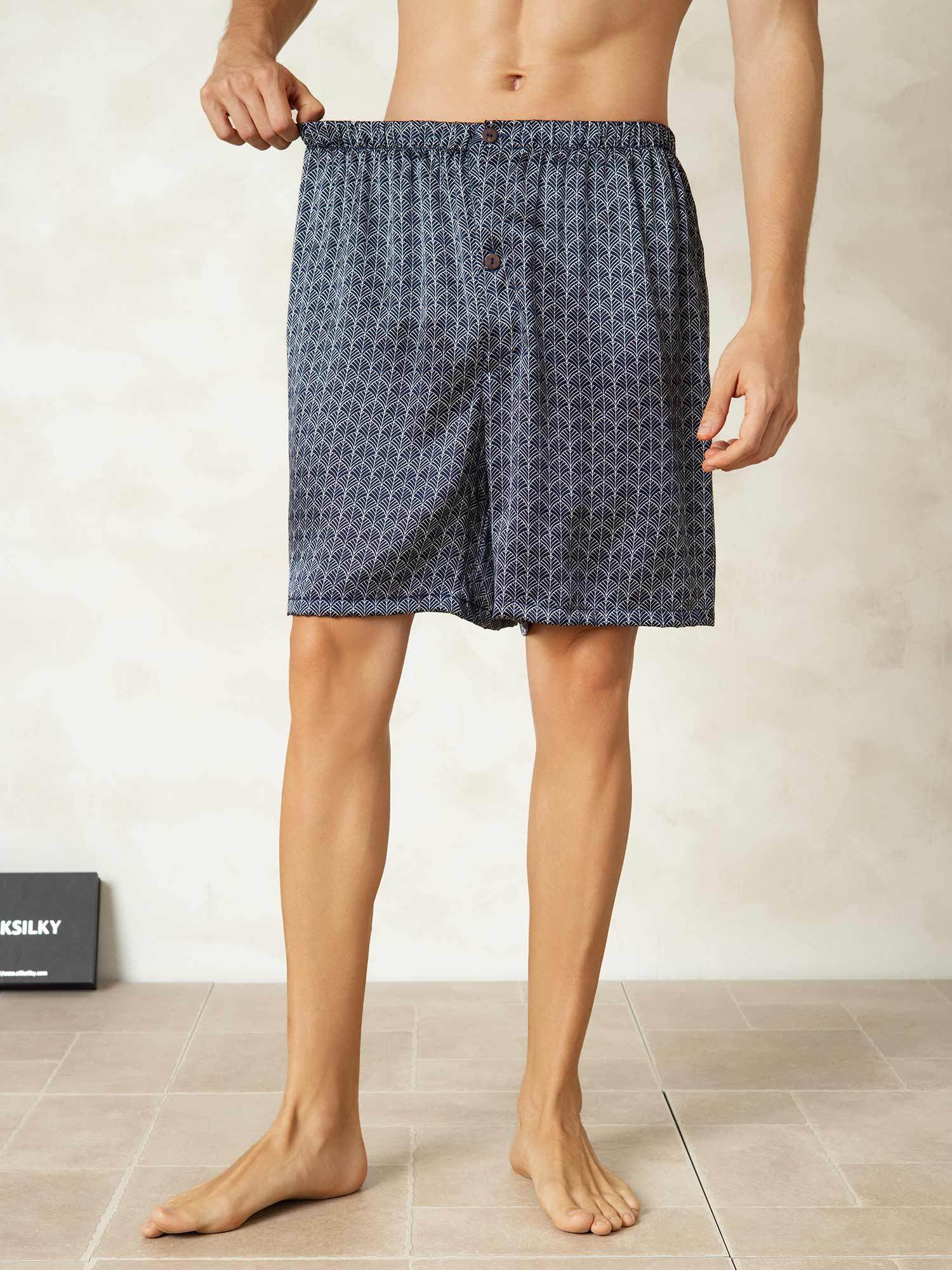 [NavyGinkgo] SilkSilky-CA Pure Silk Mens Sleep Bottoms 005