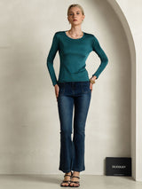 [Posy Green] SilkSilky-CA Silk Jersey Long Sleeve Round Neck Women's T-Shirt 005