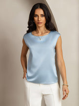 [Grayish Blue] SilkSilky-CA Cap Sleeve Round Neck Women's T-Shirt 001