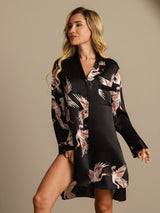 [Black] SilkSilky-CA 19Momme Long Sleeve Notch Collar Nightshirt 002