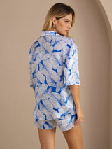 [Ice Leaf] SilkSilky-CA Short Sleeve Notch Collar Women's Pajamas 002