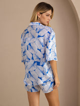 [Ice Leaf] SilkSilky-CA Half Sleeve Lapel Collar Women's Pajamas 002