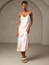 [Pink] SilkSilky-CA Spaghetti Strap V Neck Dress 004