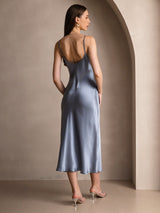 [Grayish Blue] SilkSilky-CA Spaghetti Strap V Neck Dress 002