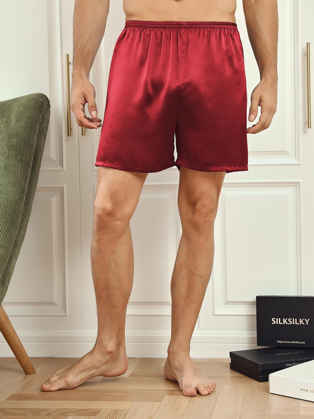 [Wine] SilkSilky-CA 19Momme Pure Silk Mens Sleep Bottoms 001