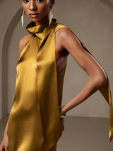 [Brown] SilkSilky-CA Sleeveless Halter Dress 003