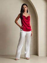 [Wine] SilkSilky-CA Spaghetti Strap Cowl Neck Camisole 008