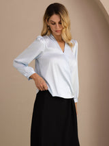[Light Blue] SilkSilky-CA Long Sleeve Wrap Women's Blouse 003