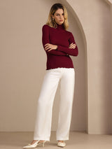 [Wine] SilkSilky-CA Long Sleeve Turtle Neck Women's T-Shirt 007