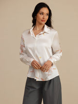 [White] SilkSilky-CA Long Sleeve Lapel Collar Women's Shirt 004
