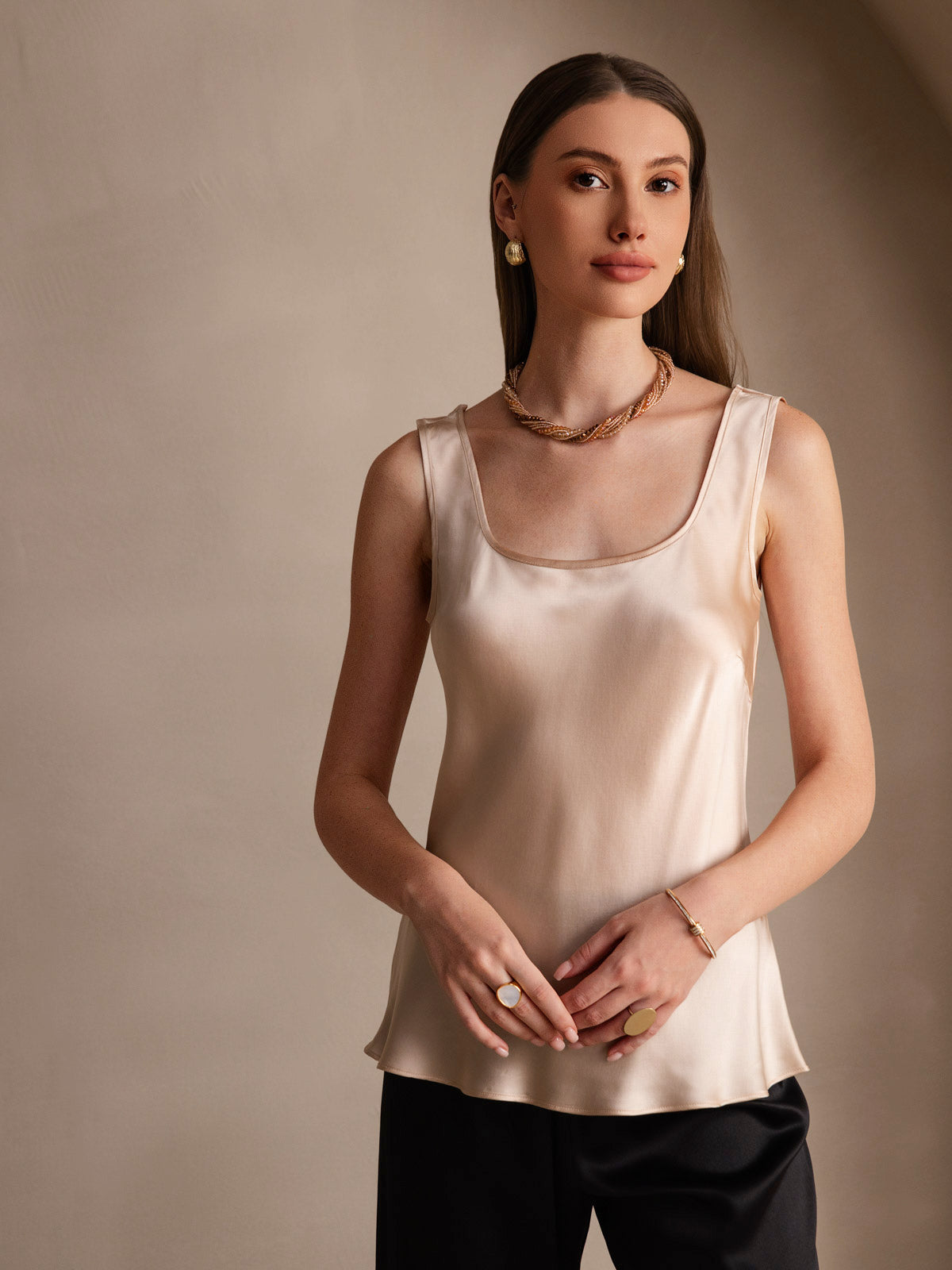 [Champagne] SilkSilky-CA 19Momme Silk U Neck Camisole 004
