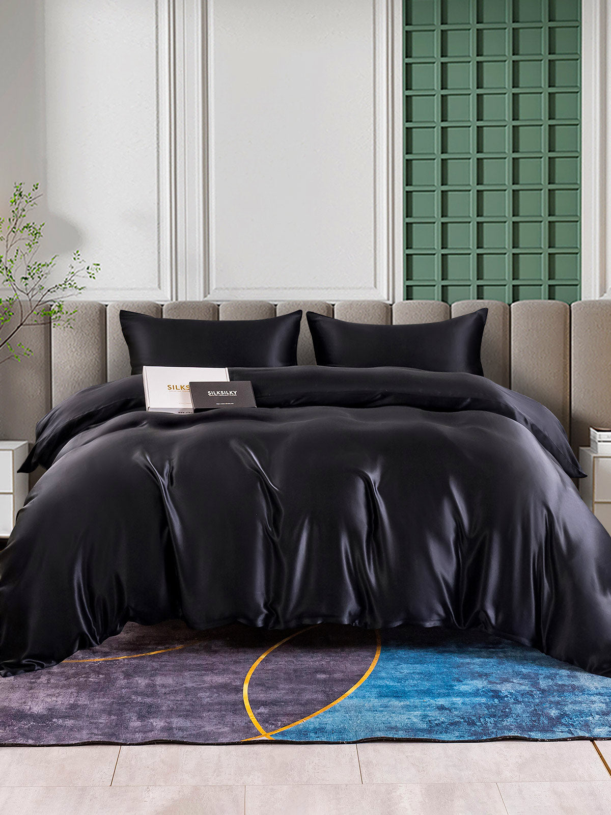 SilkSilky CA 25Momme Pure Silk Bedding Set Black 002