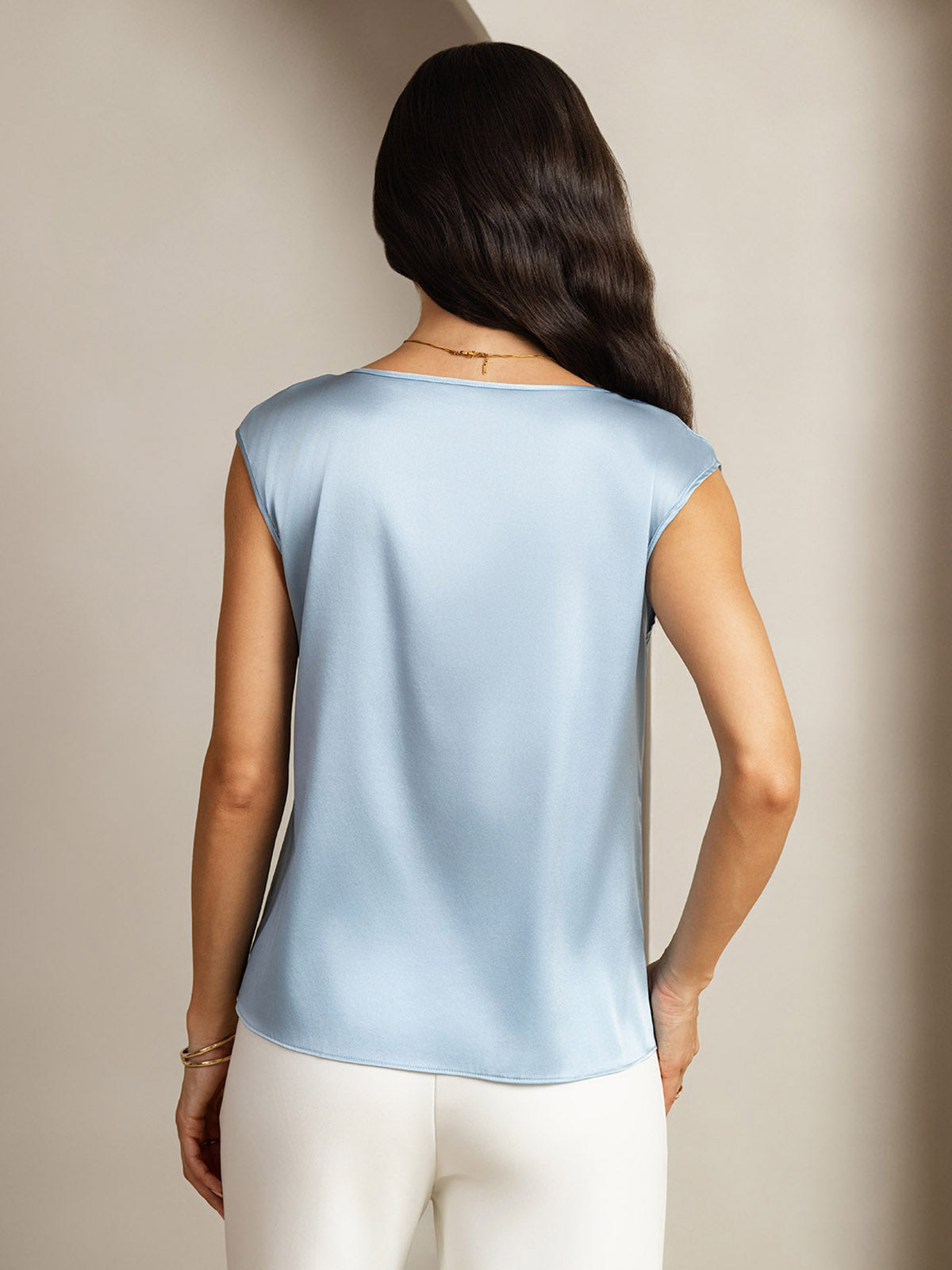 [Grayish Blue] SilkSilky-CA 19Momme Silk Round Neck Women's T-Shirt 002