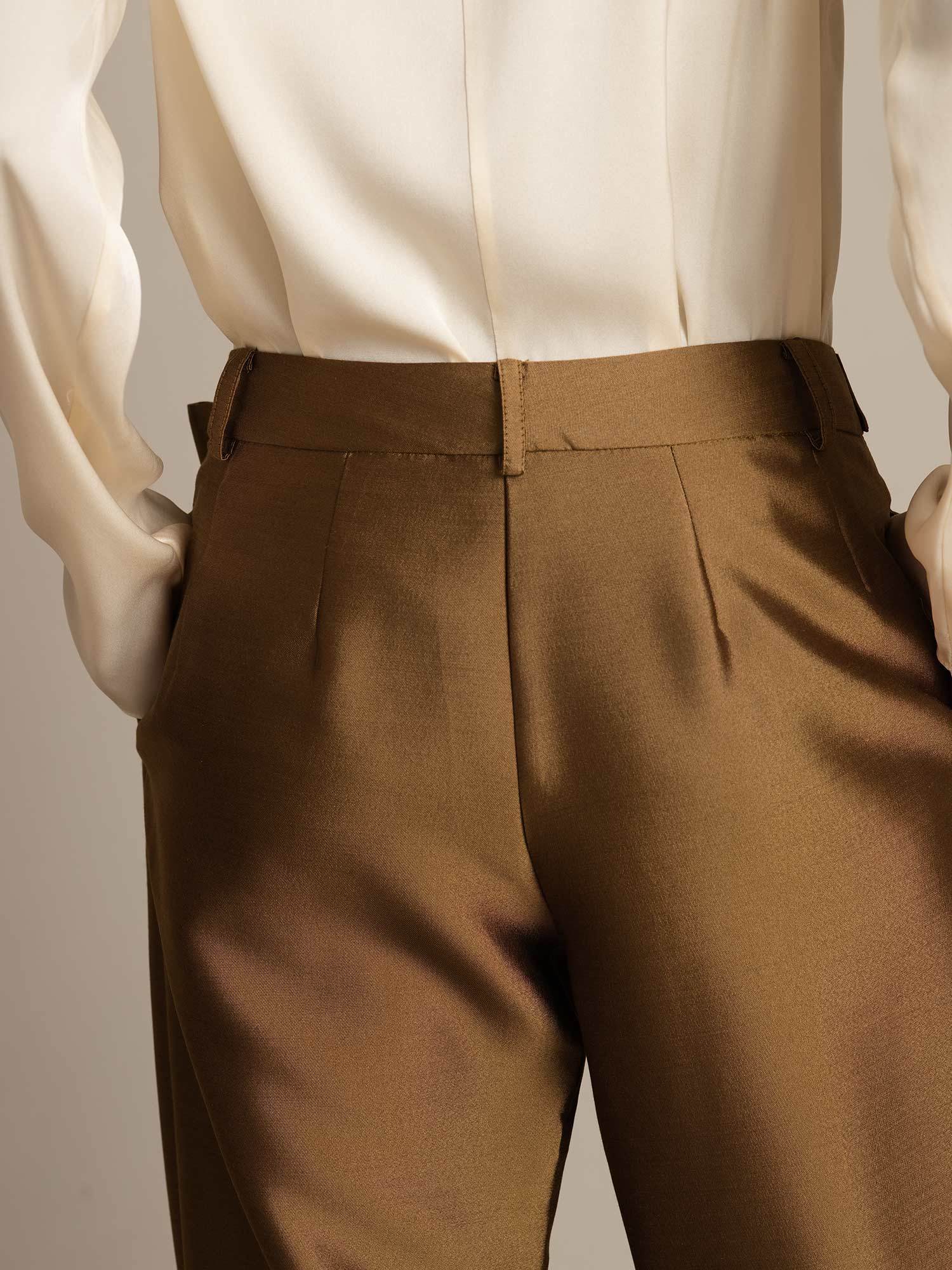 [Bronze] SilkSilky-CA 32Momme Silk-Wool Blend Womens Pants 005,