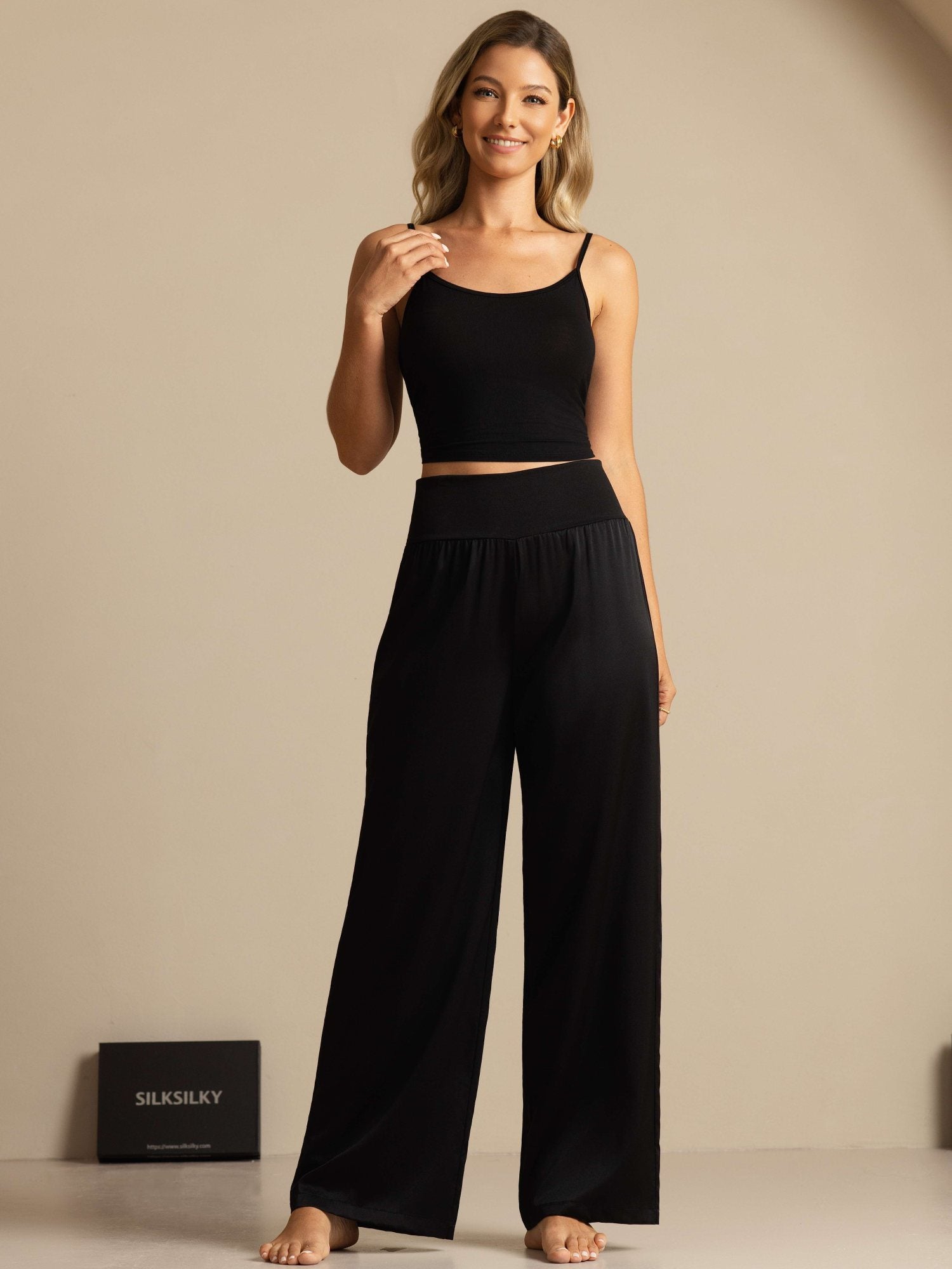 [Black] SilkSilky-CA 19Momme Silk Womens Pants 006