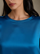 [Teal] SilkSilky-CA 3/4 Sleeve Round Neck Dress 004
