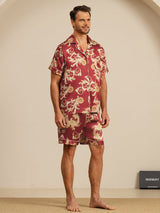 [Wine Dragon] SilkSilky-CA Short Sleeve Lapel Collar Men's Pajamas 006