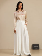 [Champagne] SilkSilky-CA Long Sleeve Lapel Collar Women's Shirt 006