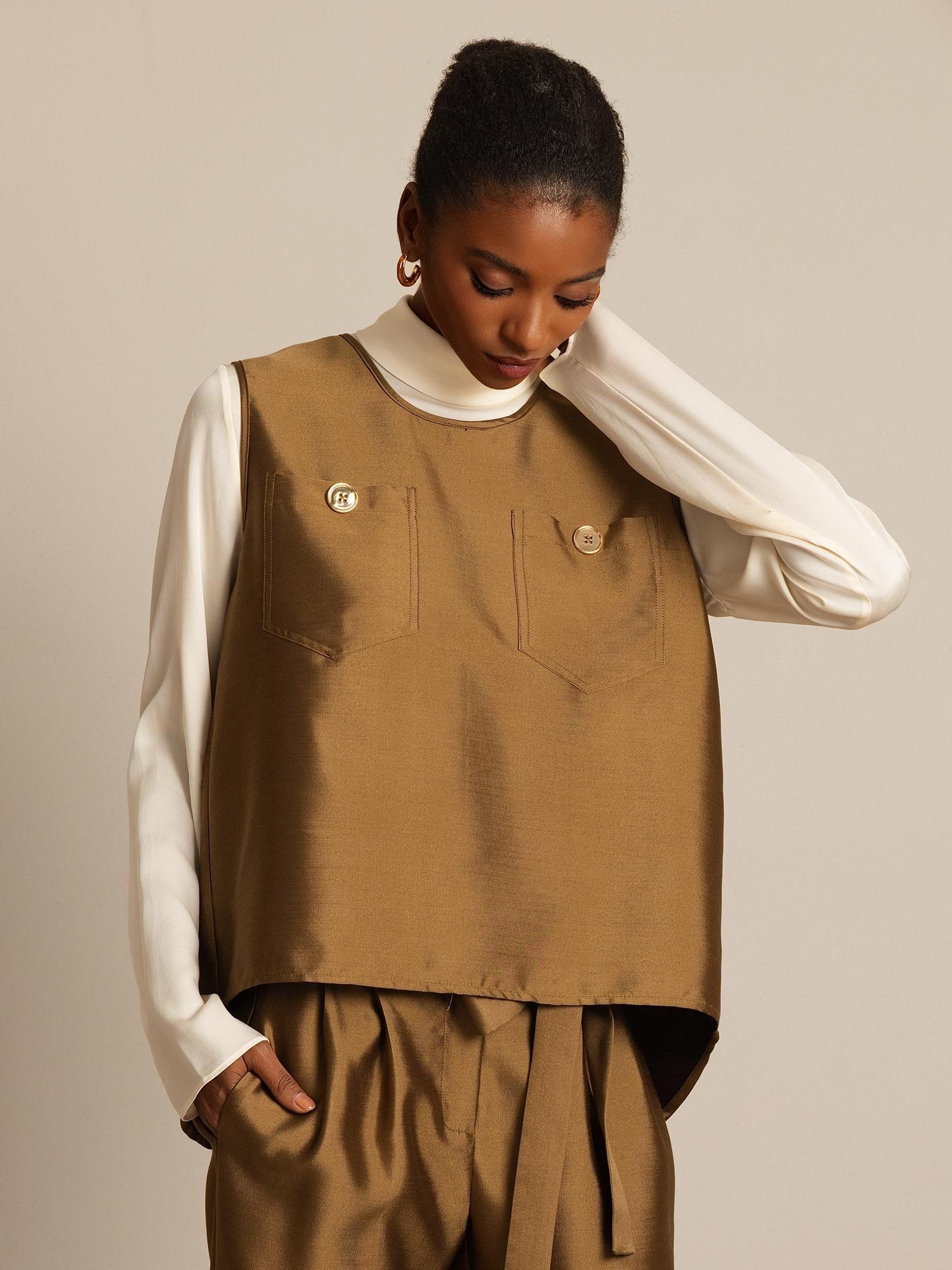 [Bronze] SilkSilky-CA 32Momme Silk-Wool Blend Womens Vest 006,