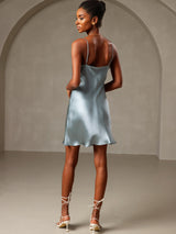 [Grayish Blue] SilkSilky-CA Spaghetti Strap Cowl Neck Dress 002