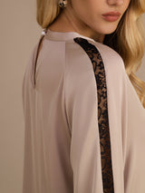 [Tan] SilkSilky-CA Long Sleeve Keyhole Neck Women's Blouse 005