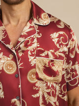 [Wine Dragon] SilkSilky-CA Short Sleeve Lapel Collar Men's Pajamas 004